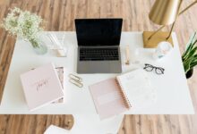 Laptop computer on a white study desk