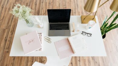 Laptop computer on a white study desk