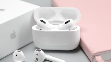 Wireless earbuds shown in close up
