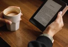E-reader tablet on a desk for reading