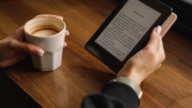 E-reader tablet on a desk for reading