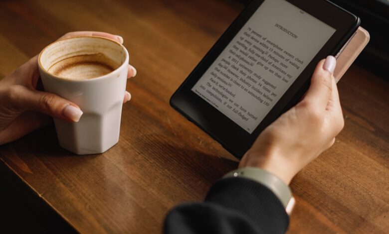 E-reader tablet on a desk for reading