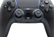 PS5 DualSense wireless controller in Midnight Black shown front-on