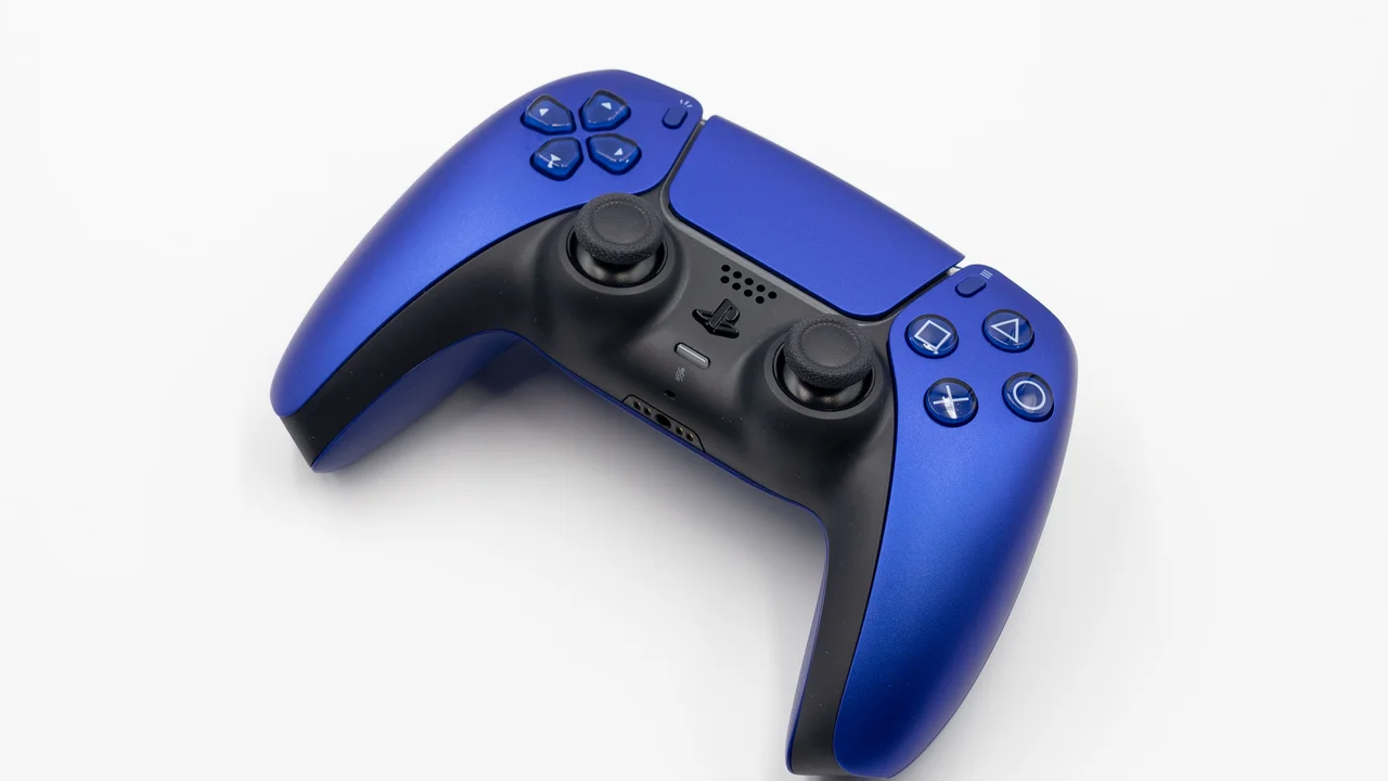PS5 DualSense wireless controller in Cobalt Blue at an angle